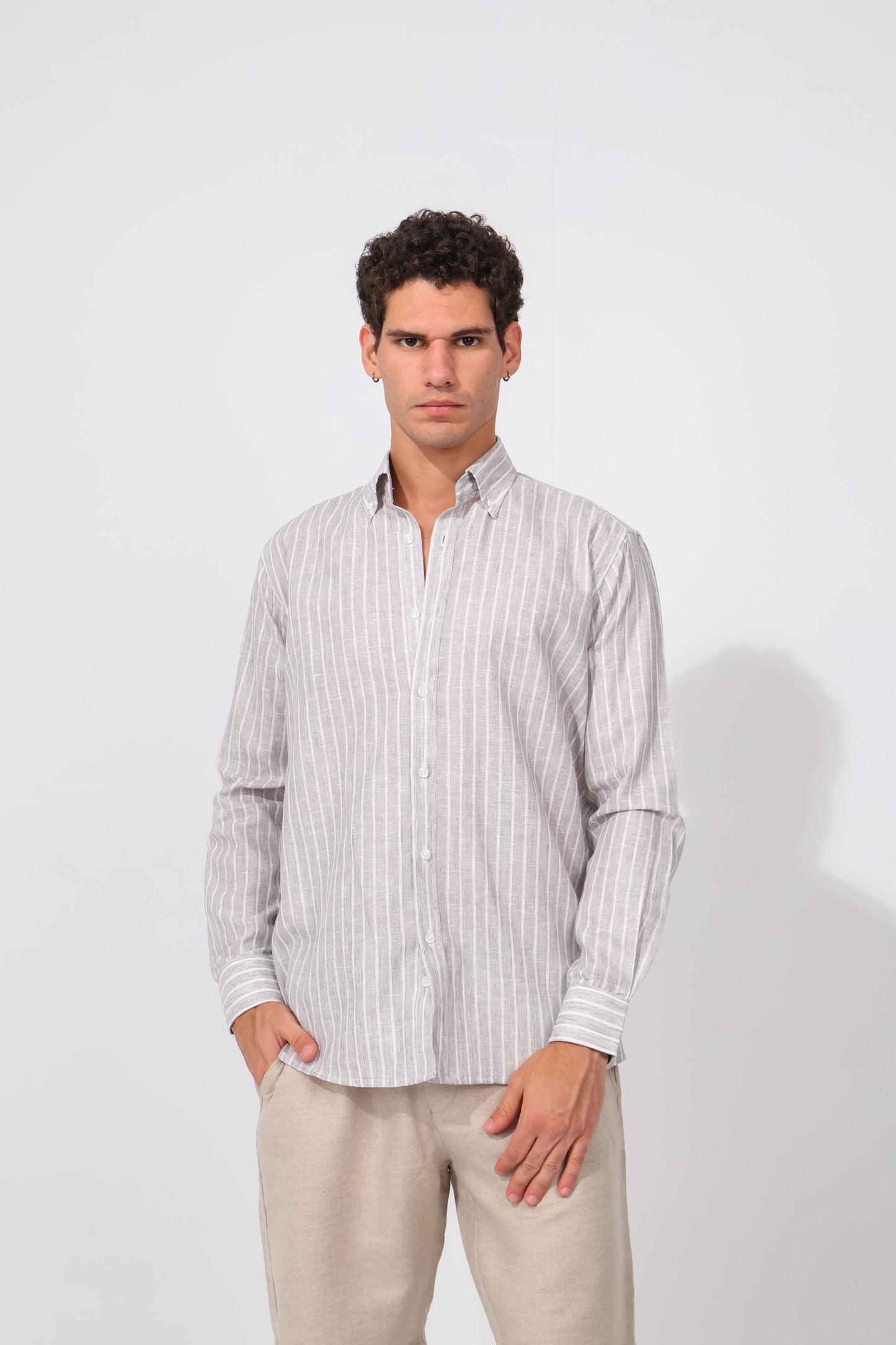 Grey Stripe Linen Shirt