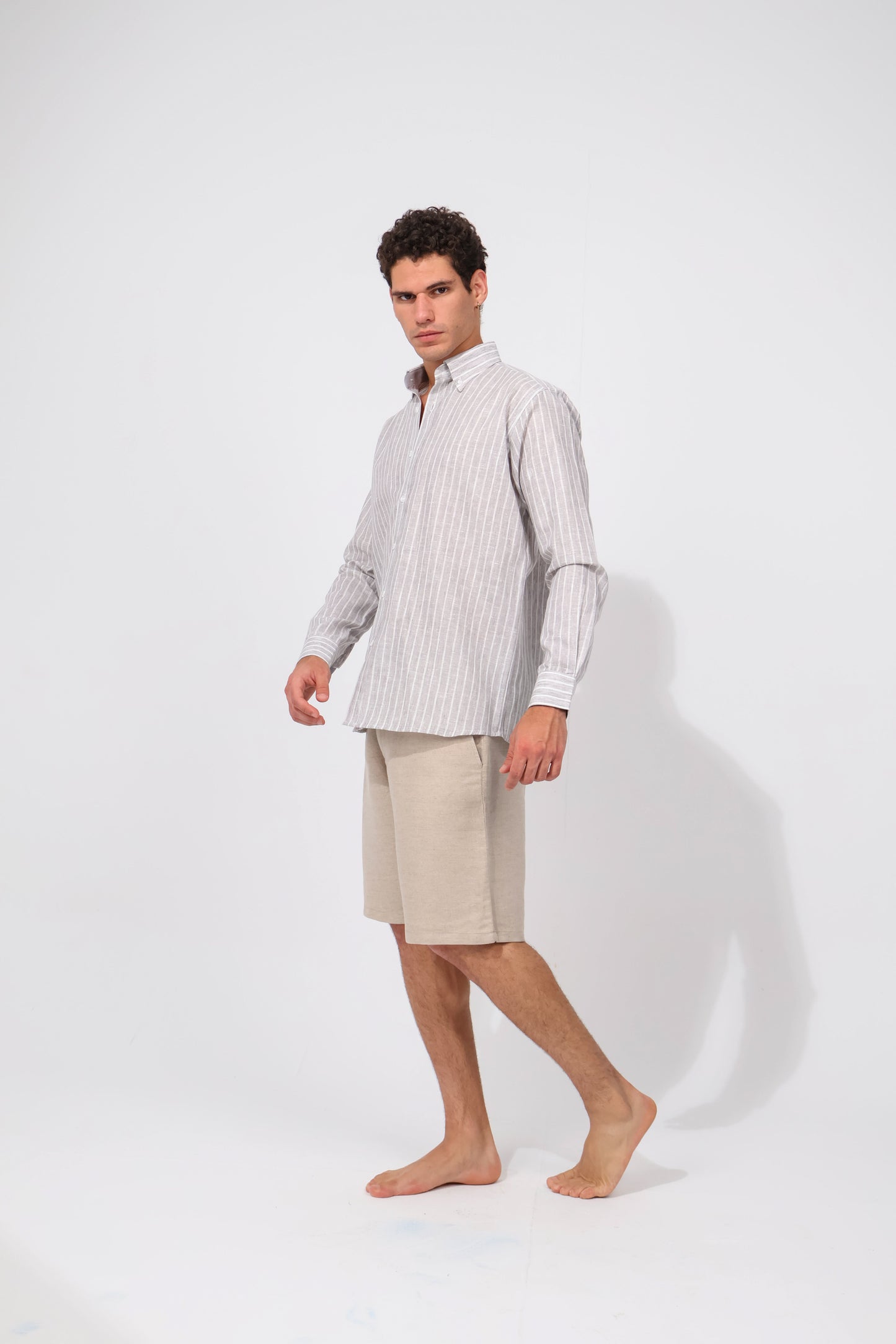 Grey Stripe Linen Shirt