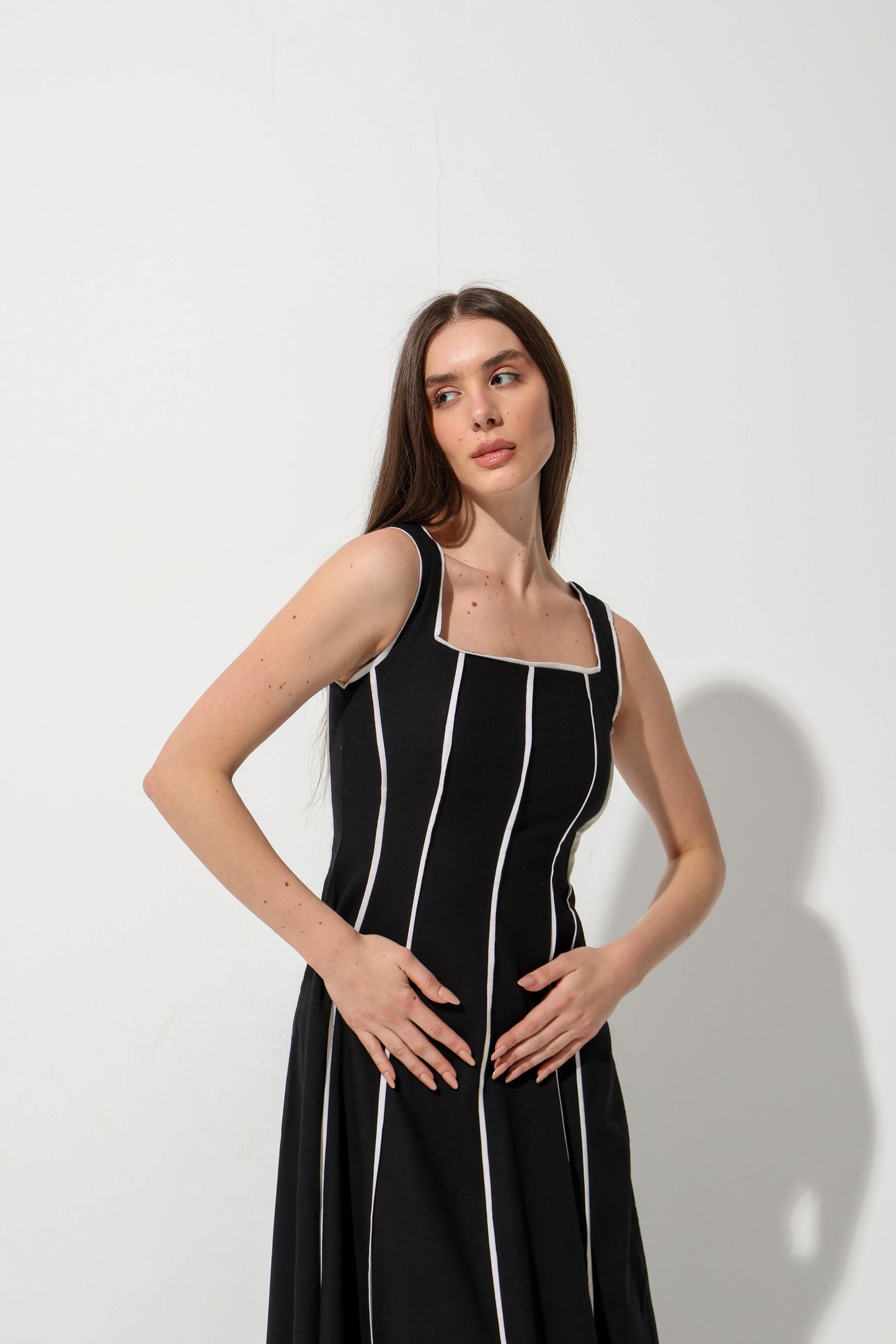 Black Stripe Linen Dress