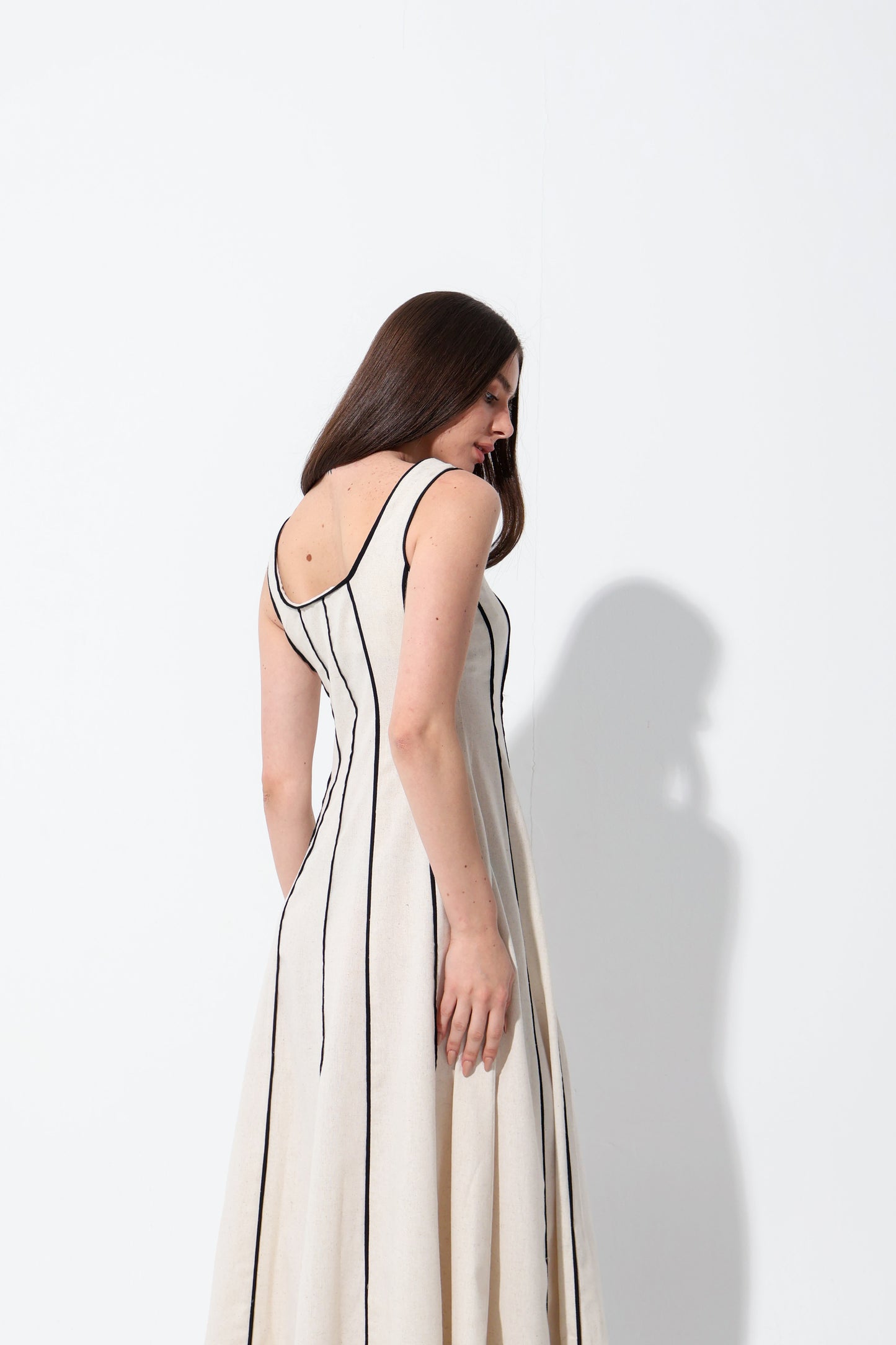 Beige Stripe Linen Dress