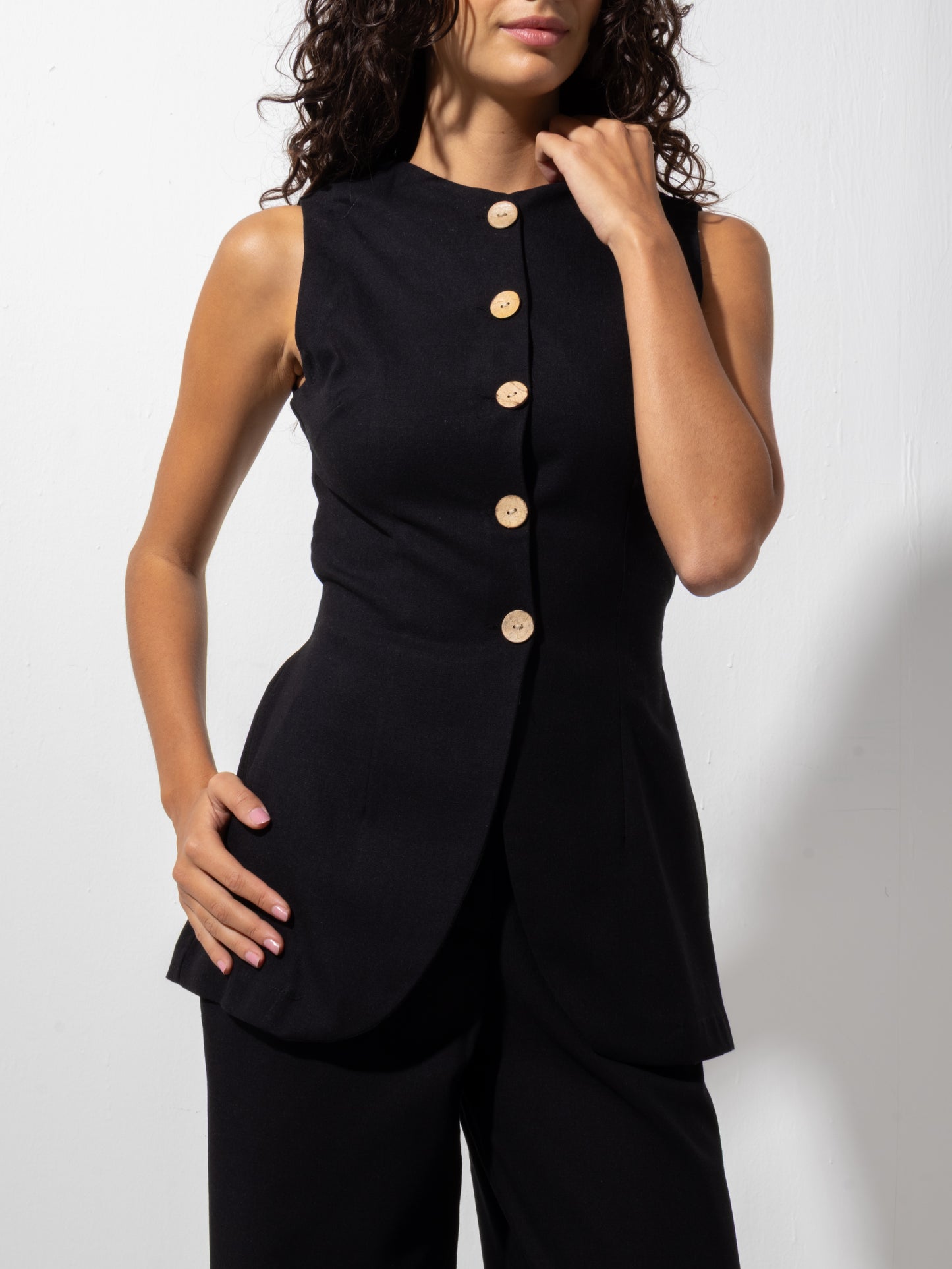 Black Linen Vest Set
