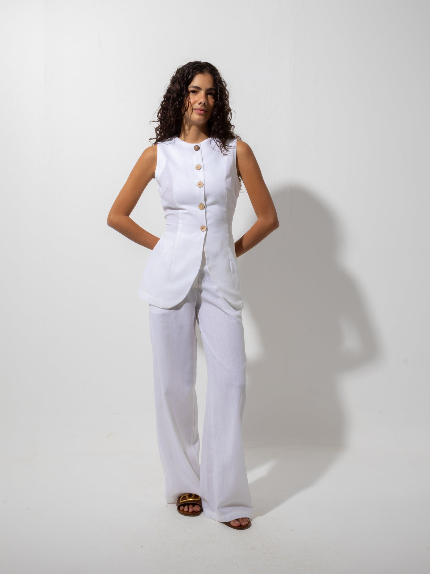 White Linen Vest Set