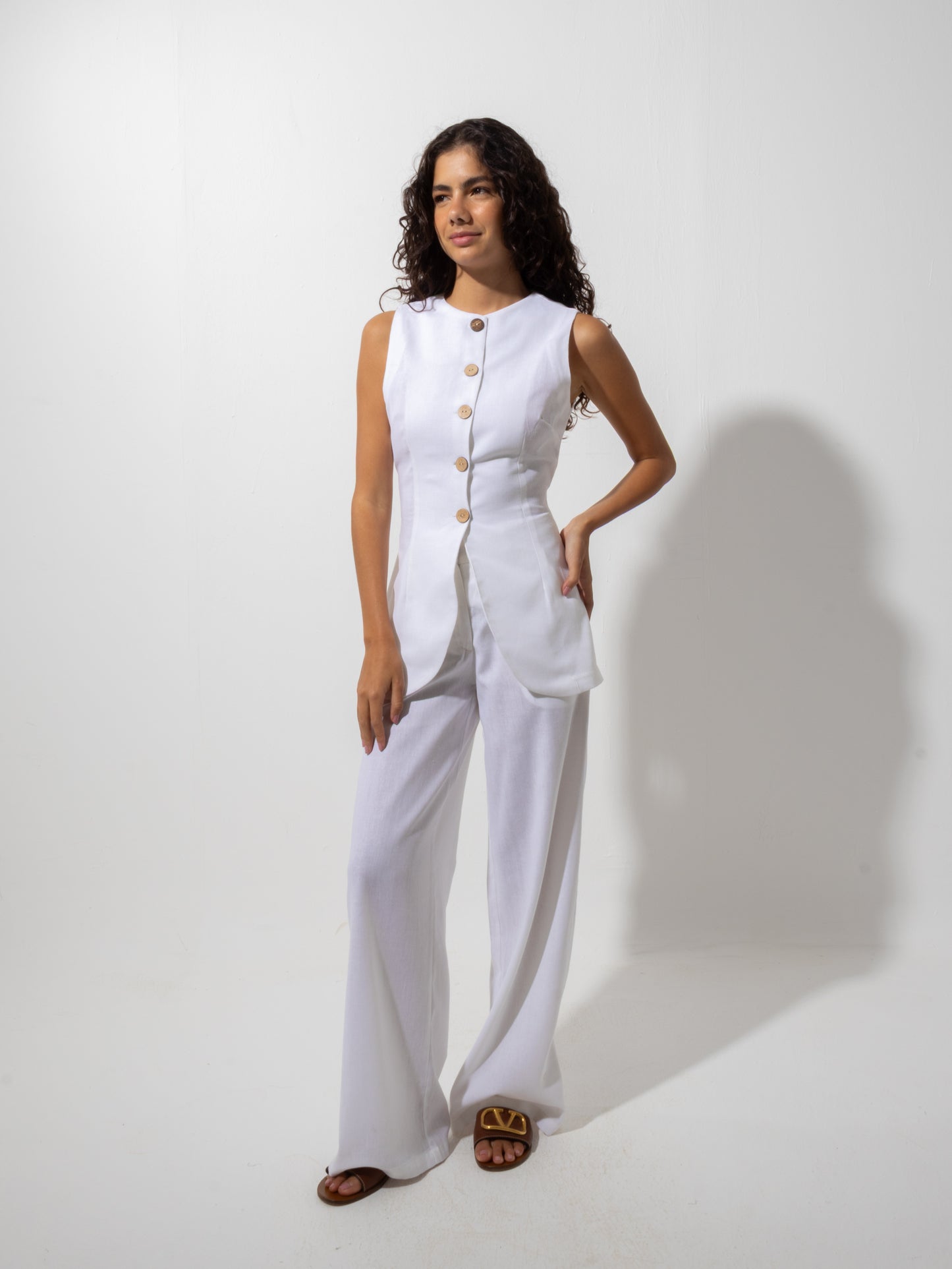 White Linen Vest Set