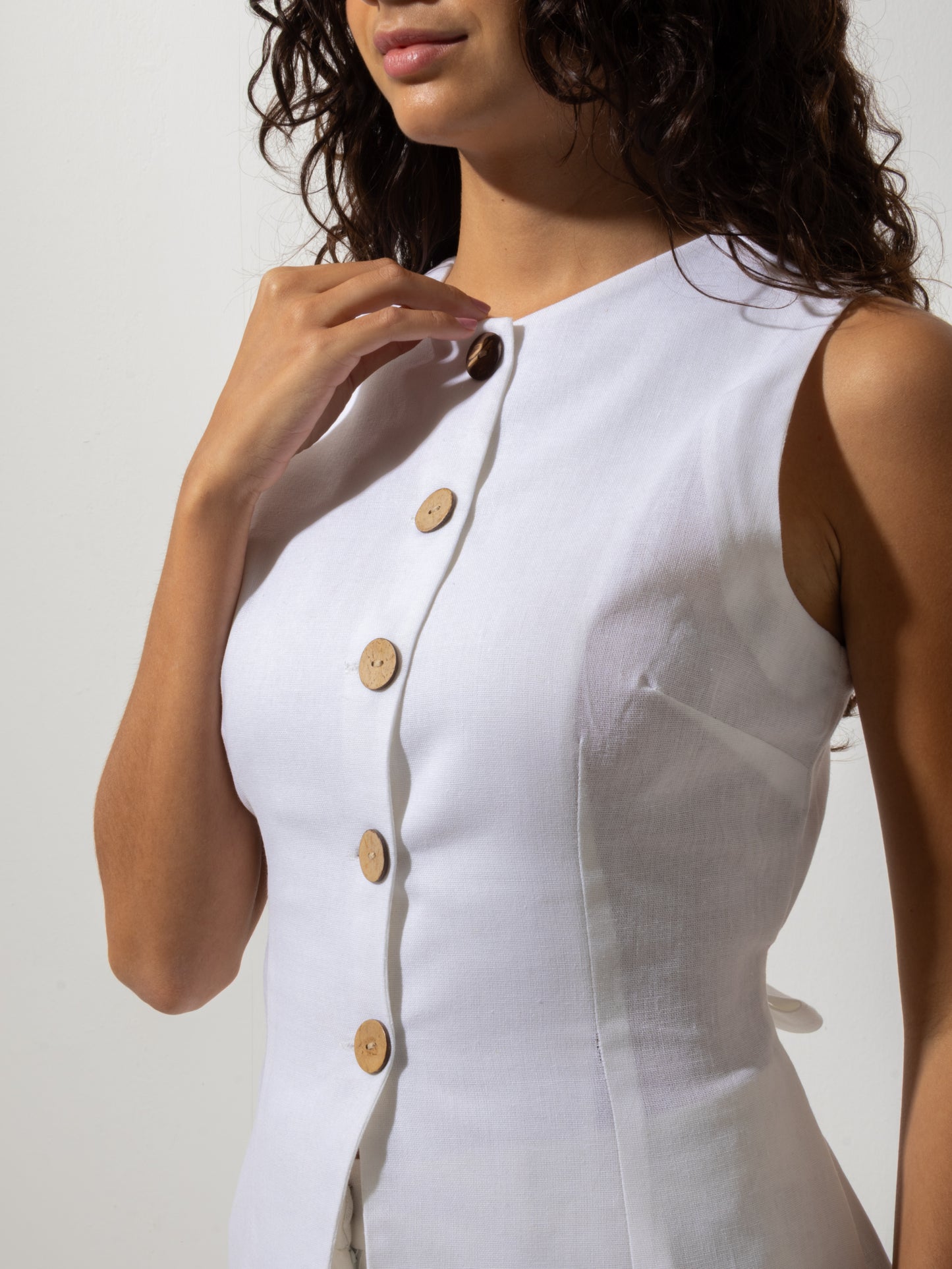 White Linen Vest Set