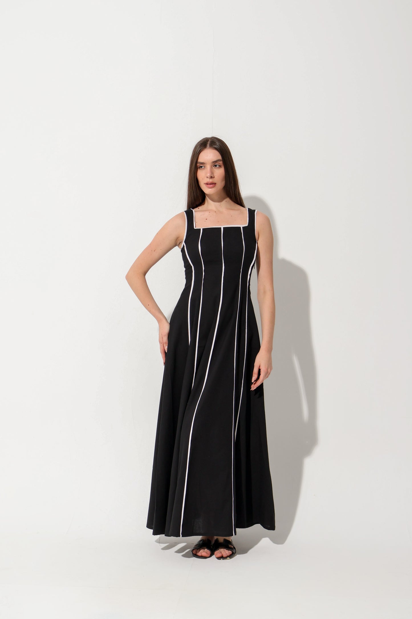 Black Stripe Linen Dress