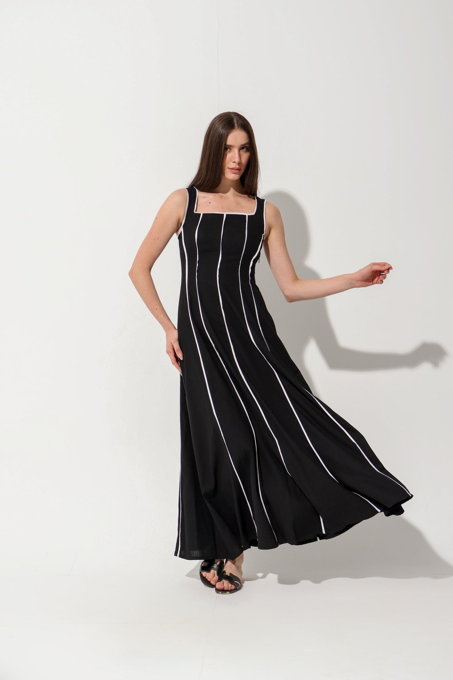 Black Stripe Linen Dress