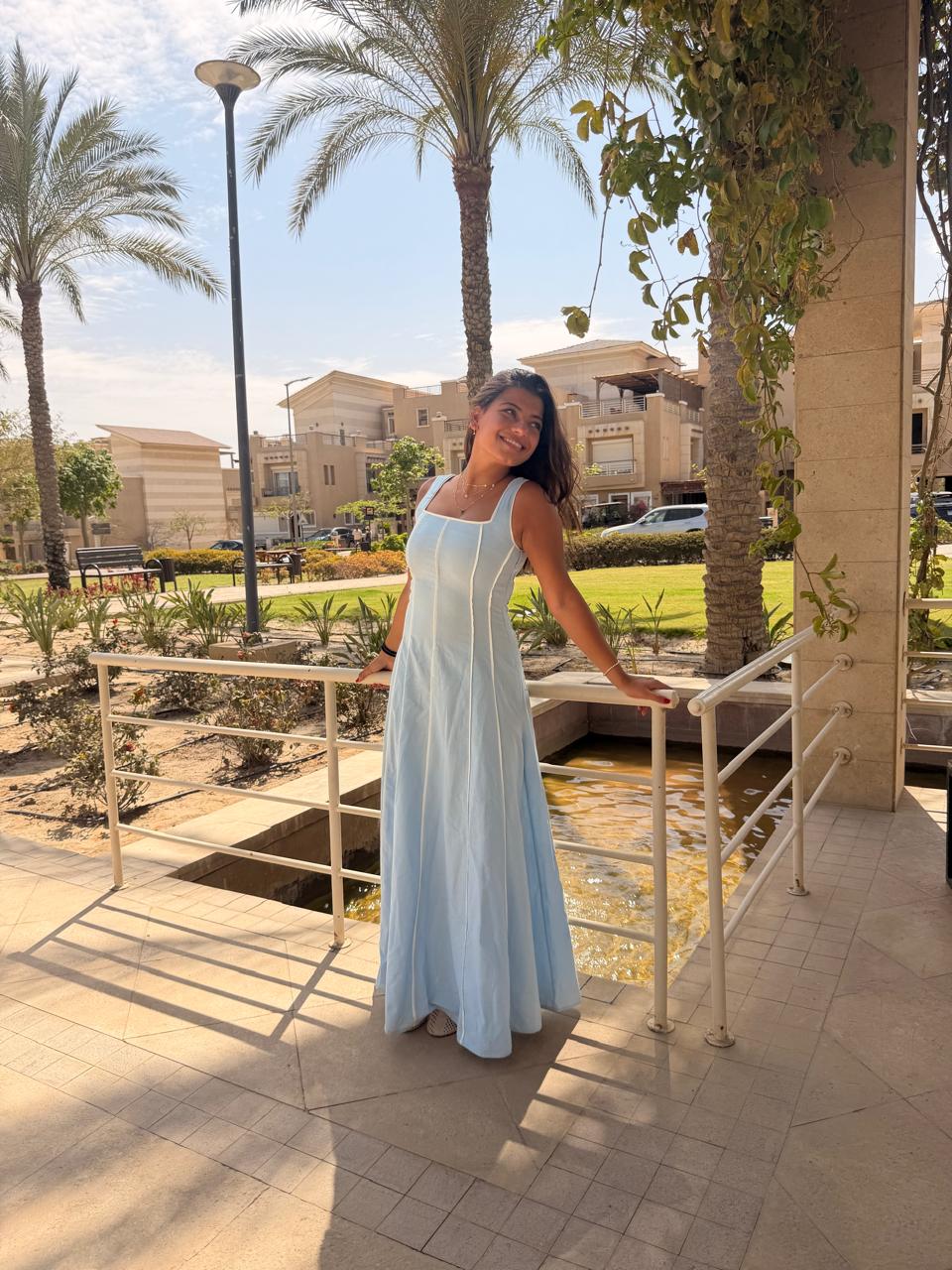 blue stripe linen dress Flora Linen Maxi Dress main image 0