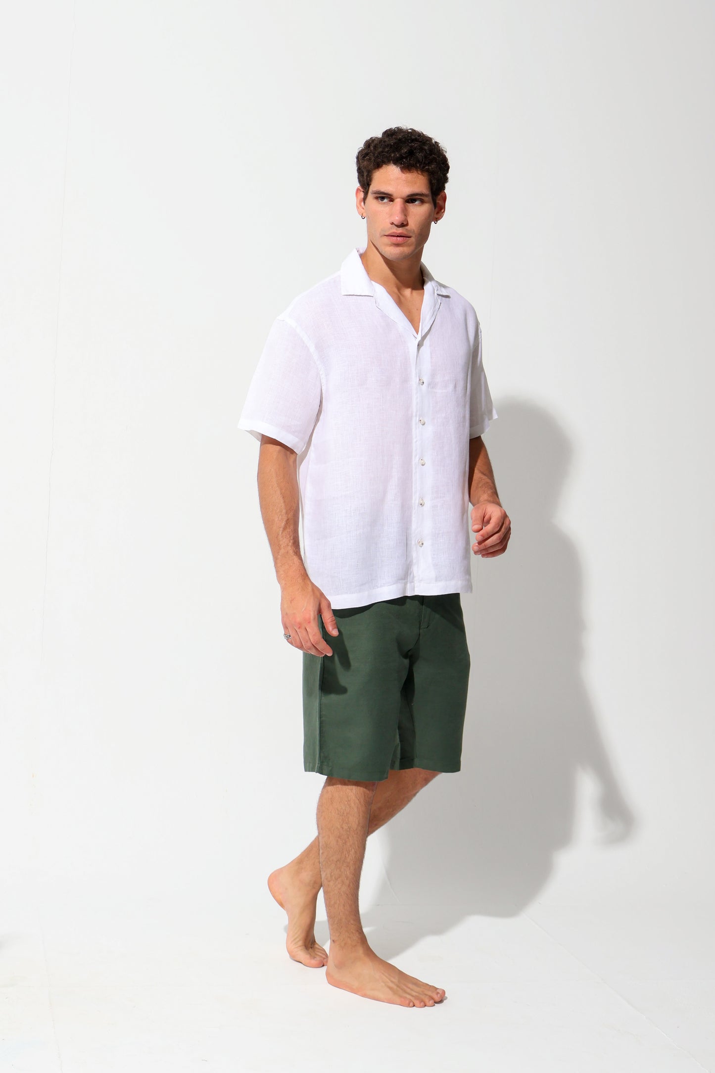 White Half Sleeve Linen Shirt