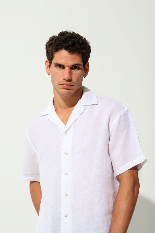 White Half Sleeve Linen Shirt