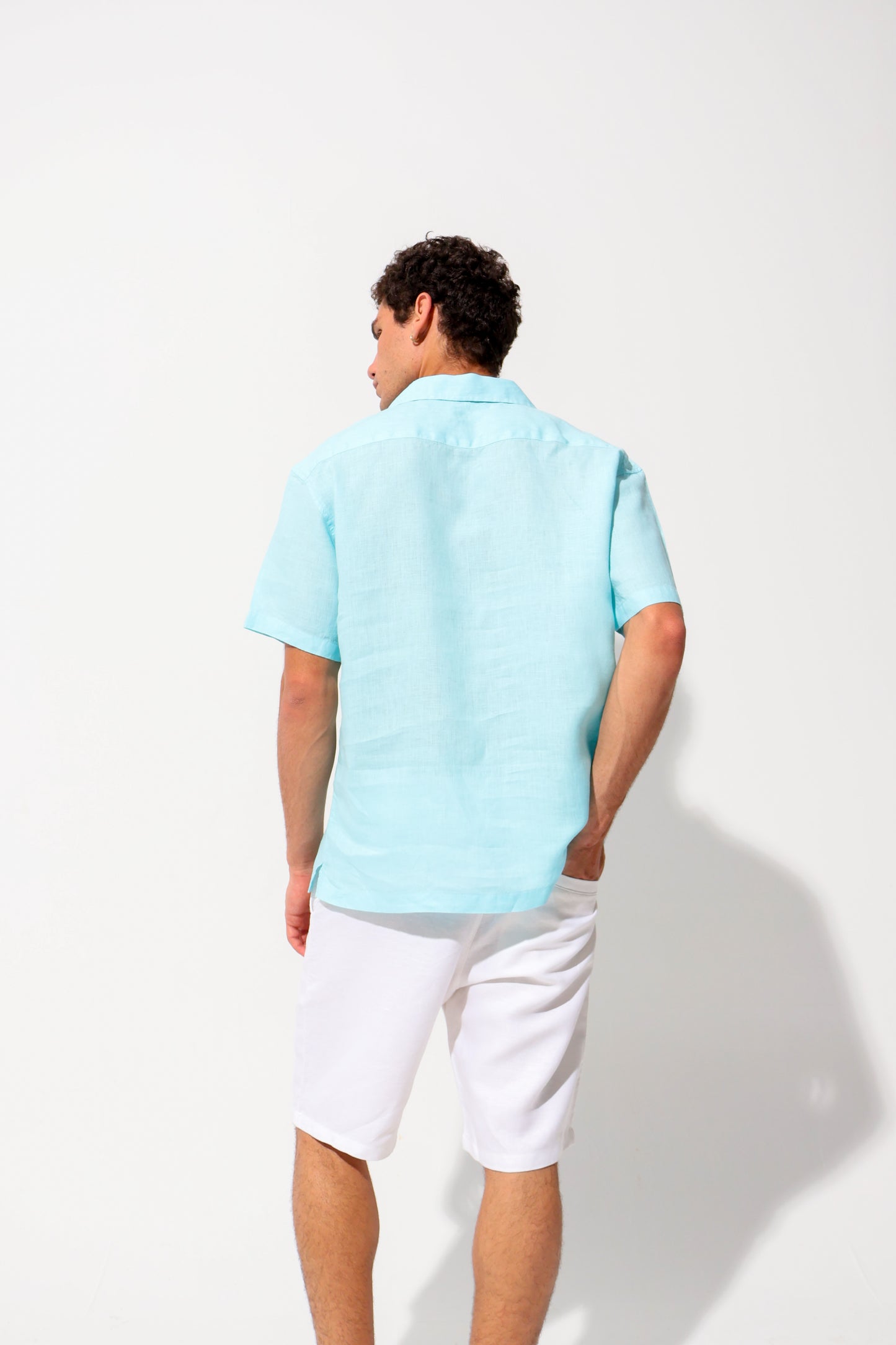 Turqouise Half Sleeve Linen Shirt