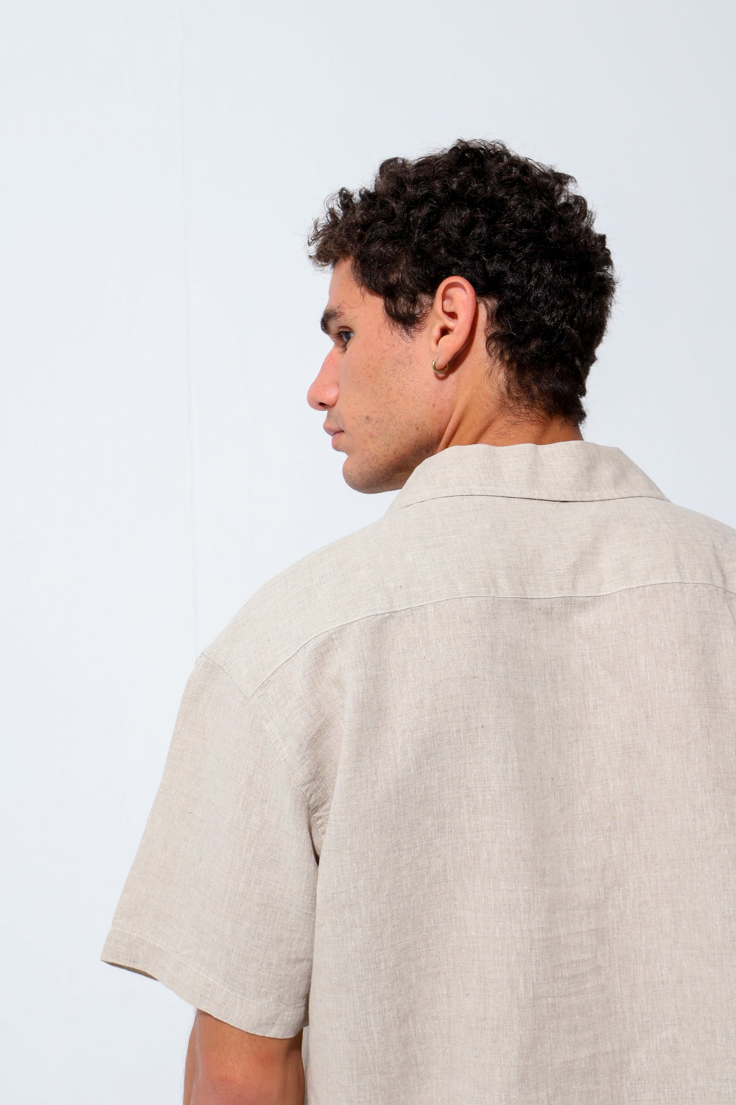 Beige Half Sleeve Linen Shirt