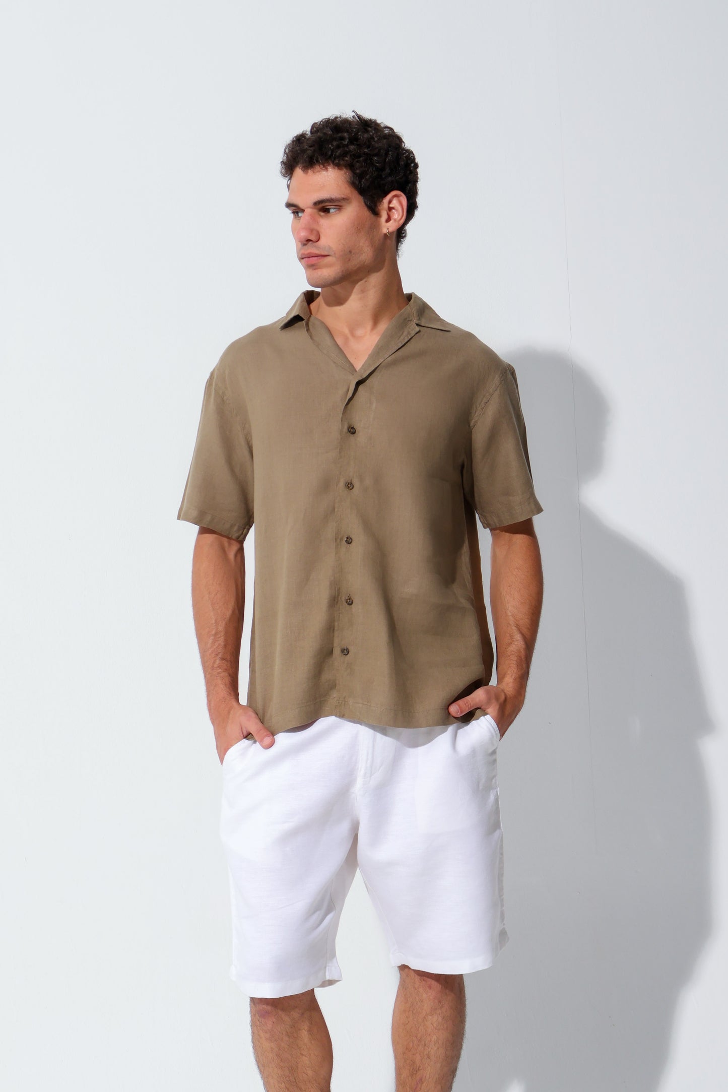 Brown Half Sleeve Linen Shirt
