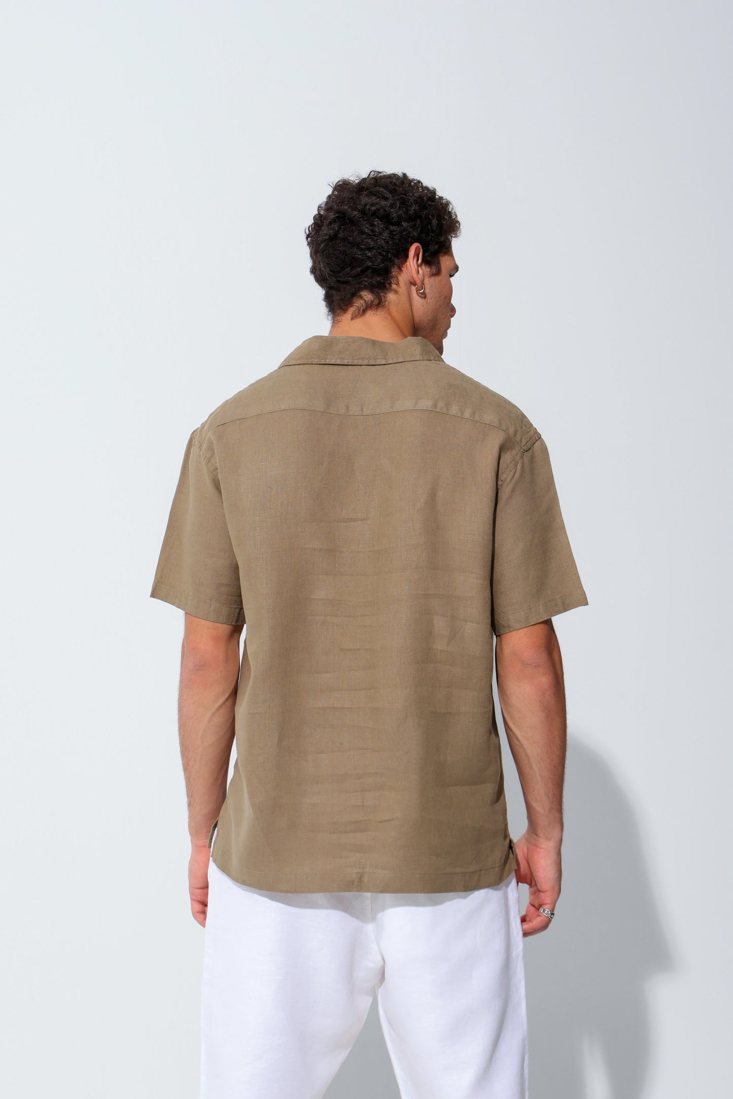 Brown Half Sleeve Linen Shirt