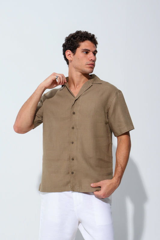 Brown Half Sleeve Linen Shirt