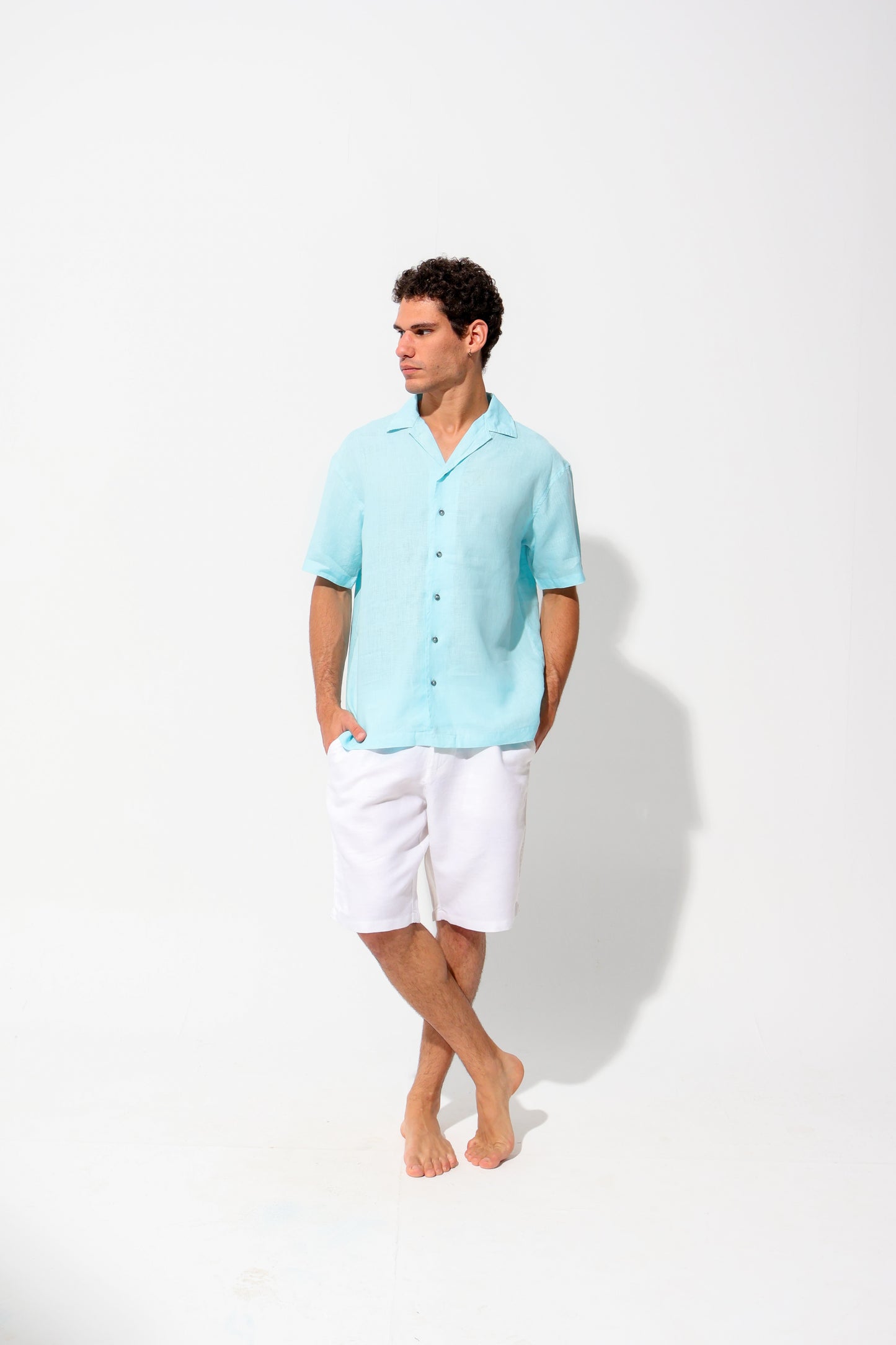 Turqouise Half Sleeve Linen Shirt