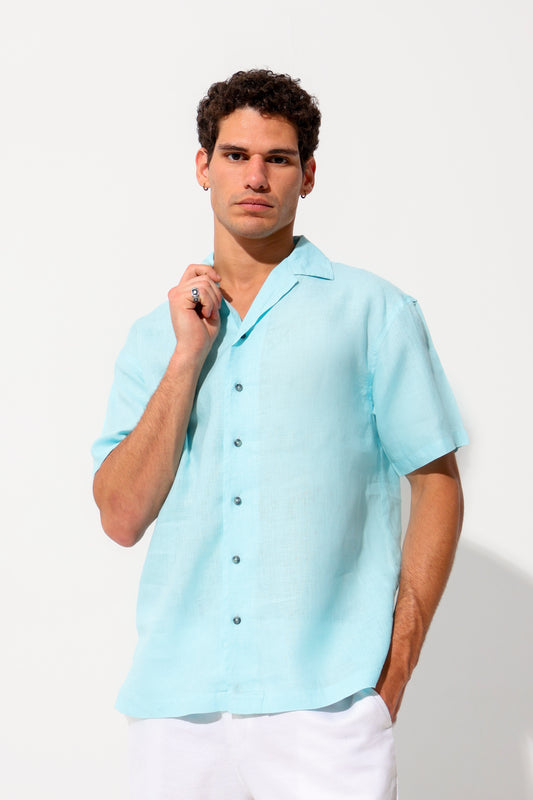Turqouise Half Sleeve Linen Shirt