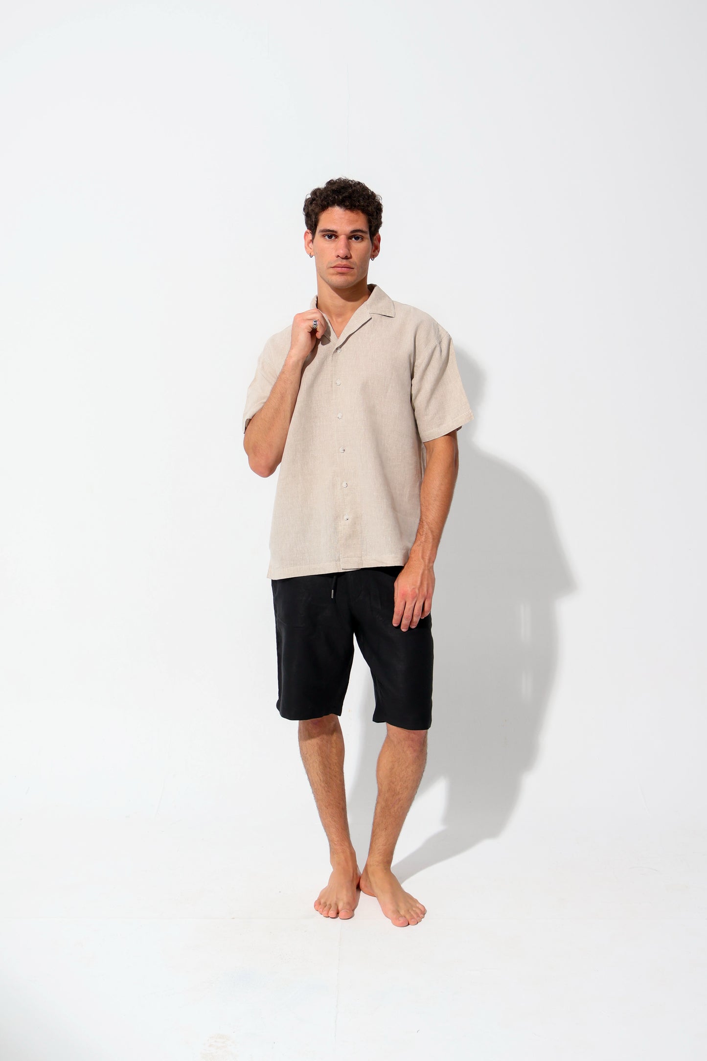 Beige Half Sleeve Linen Shirt
