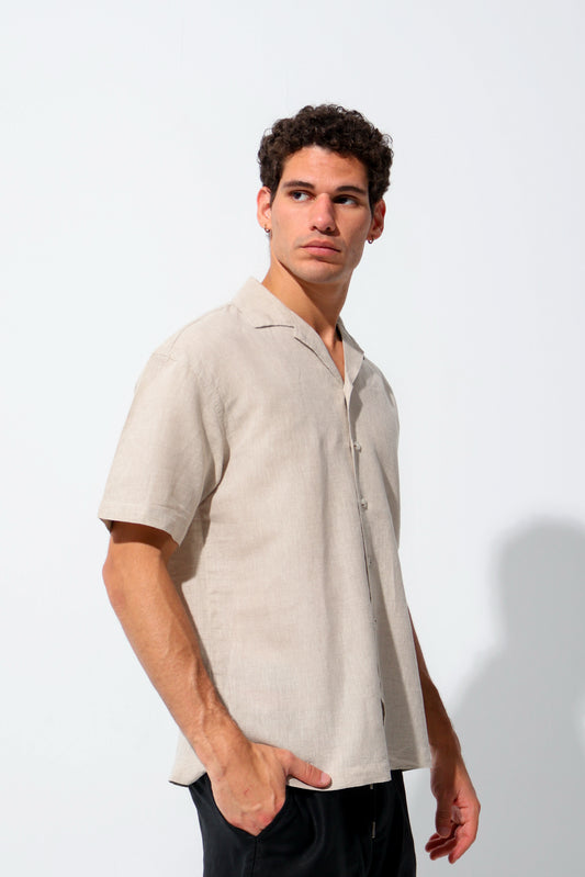 Beige Half Sleeve Linen Shirt