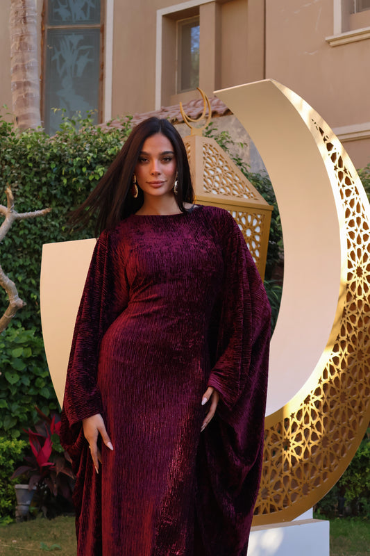 Burgundy Velvet Kaftan Dress