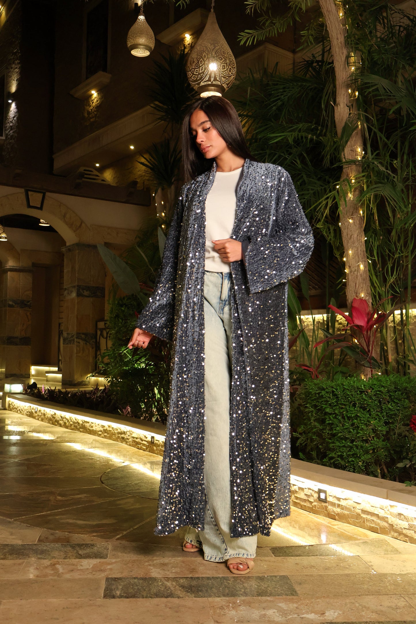 Grey Sequin Kaftan