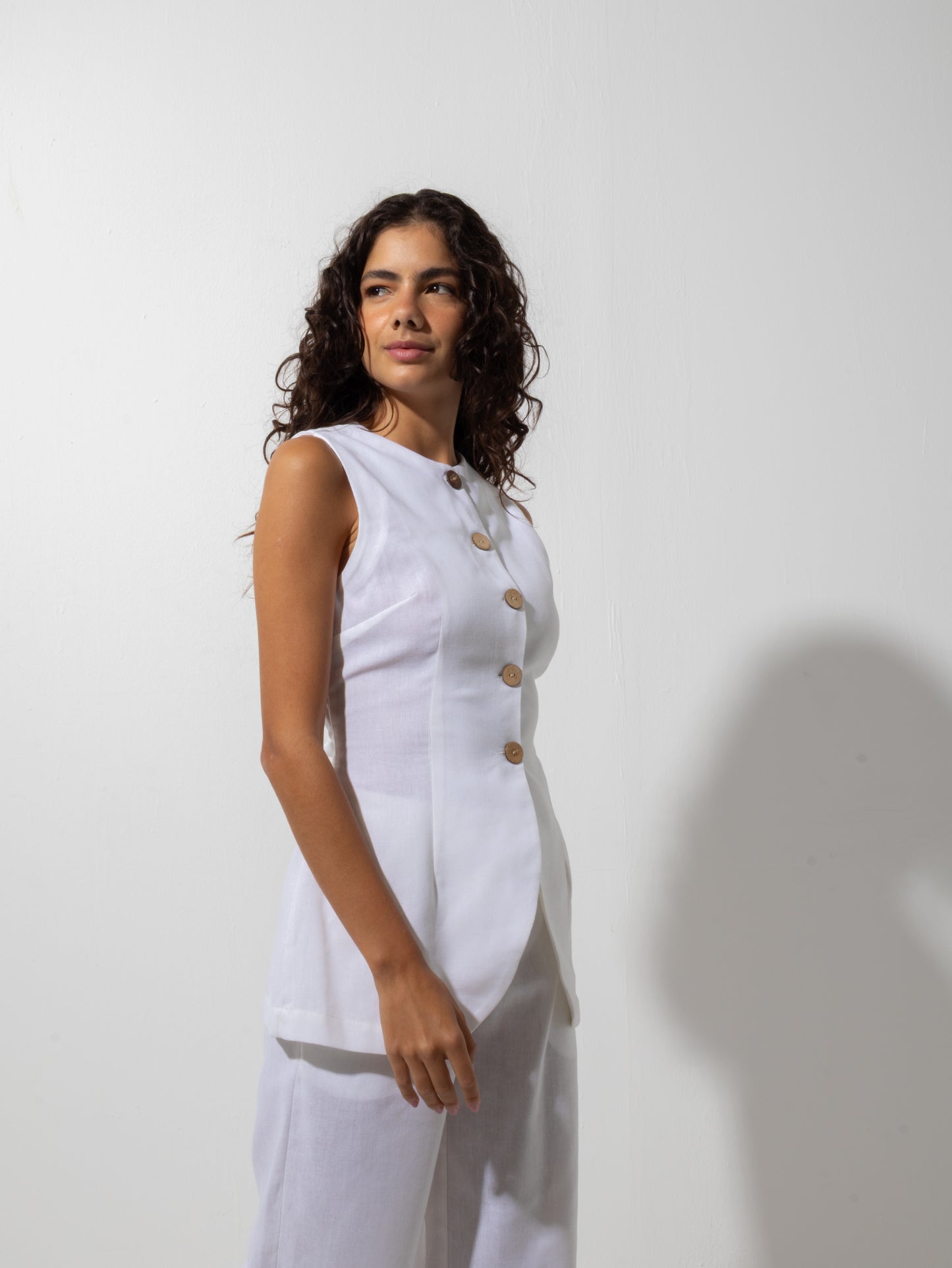 White Linen Vest Set