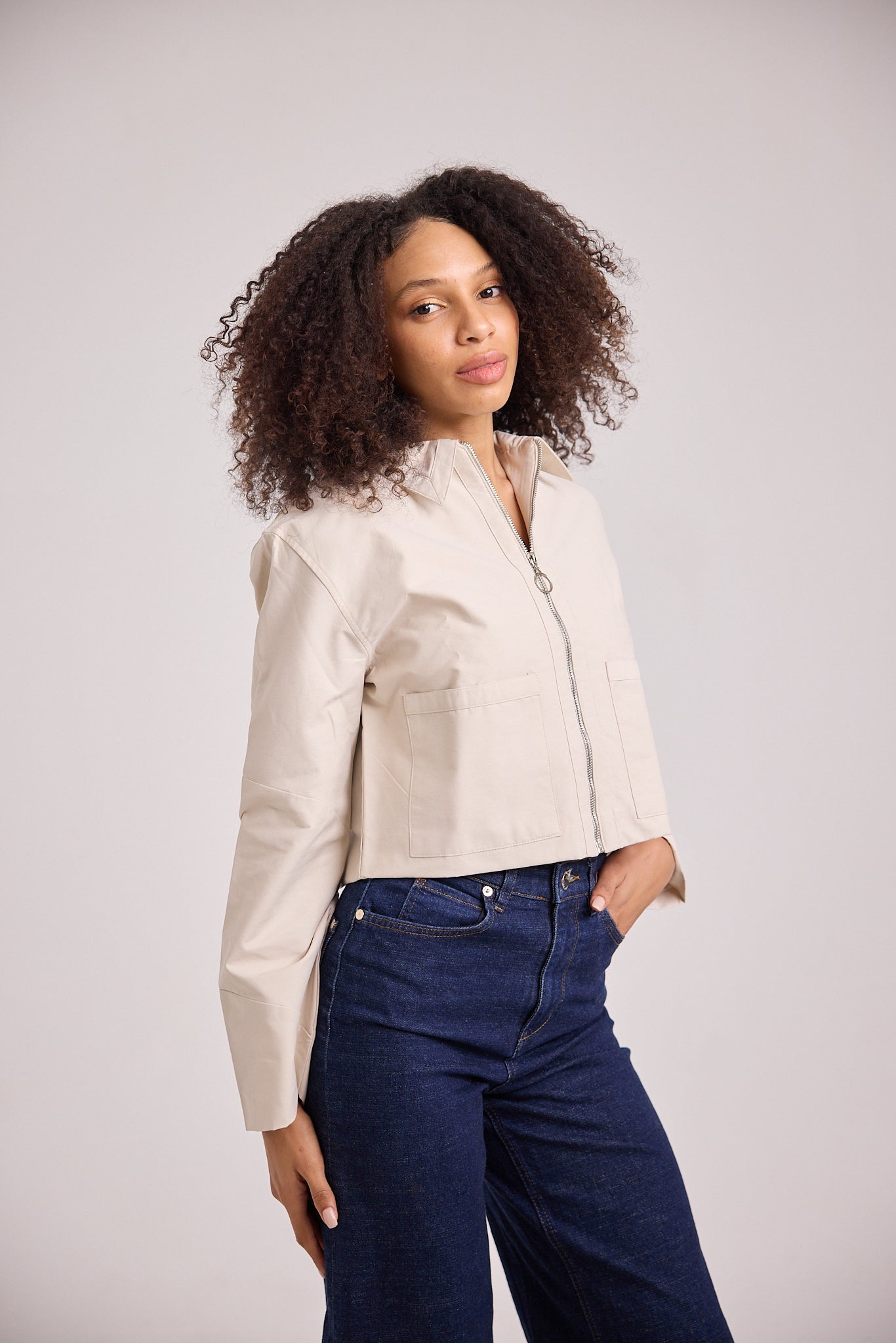 Cropped Microfiber Jacket